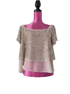 COAST .. Fabulous Beige Layered Beaded Off the Shoulder Open Back Top 12 - Picture 1 of 6