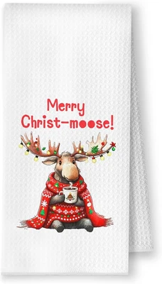 Merry Christmoose Christmas Moose Kitchen Towels, Moose Lover Gifts Dish Tea Tow - Image 1 of 4
