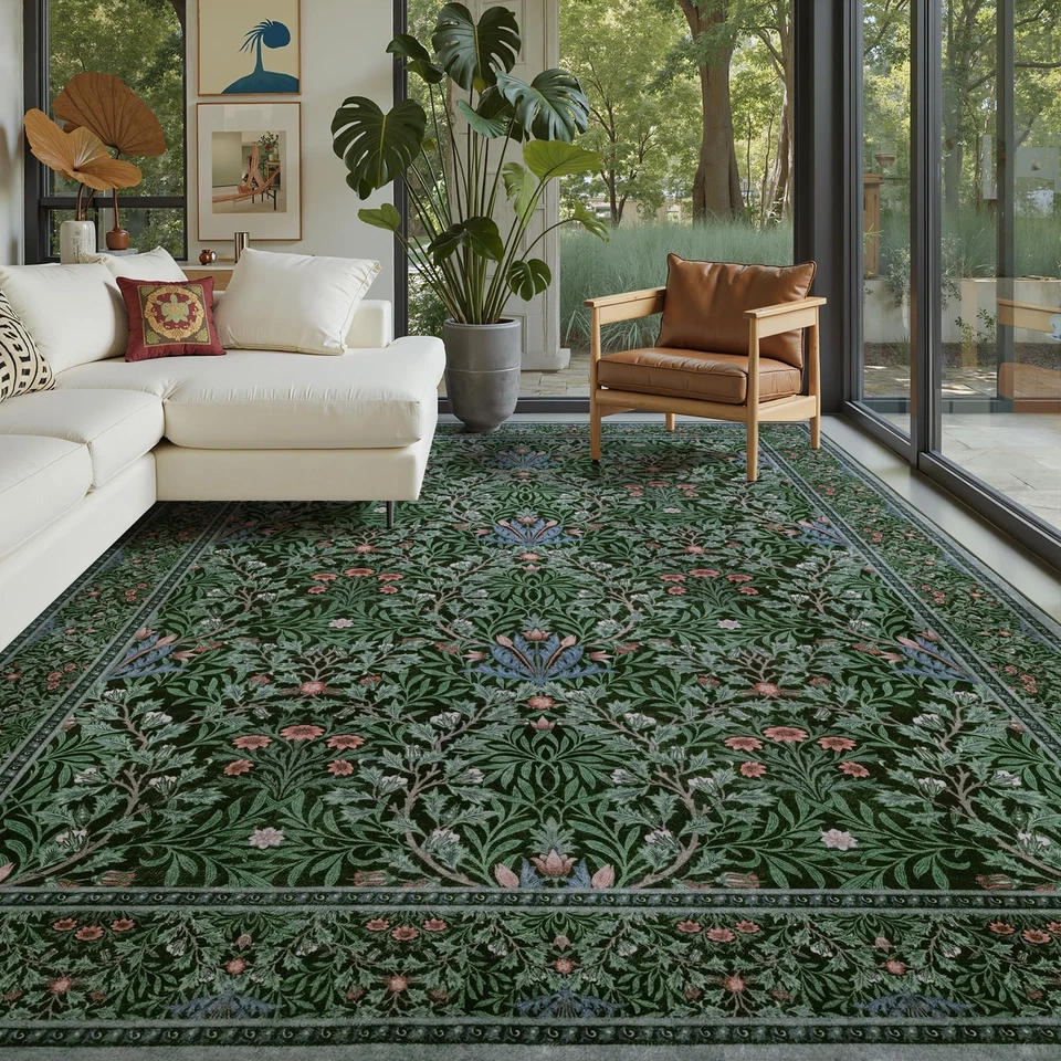 Vintage Dark Green Living Room Rug, 8x10 Washable Area Rugs for Dining Room U... - Image 1 of 4