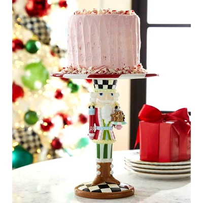 MACKENZIE-CHILDS Holiday Sweets Nutcracker Christmas Pedestal Platter NEW - Image 1 of 4
