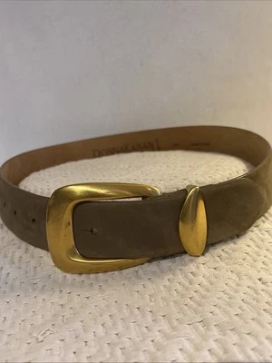 Vintage Donna Karan NY Leather Belt Dark Tan & Gold Buckle Made In Italy Small - Image 1 of 4