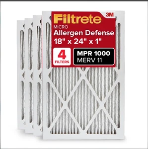Filtrete 3M 18x24x1 AC Furnace Air Filter MERV 11 MPR1000 4-Pack Micro Allergen - Picture 1 of 5