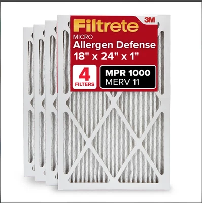 Filtrete 3M 18x24x1 AC Furnace Air Filter MERV 11 MPR1000 4-Pack Micro Allergen - Image 1 of 4