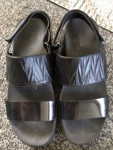 Vionic Women's Size UK 7 Sunrise Karleen Sandal Black Leather Platform Slingback - Picture 1 of 11