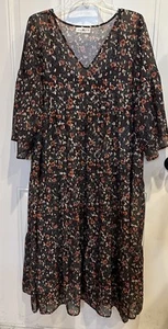 Abito maxi a strati Natural Life marrone oro macchie floreale taglia XL trasparente con slip - Foto 1 di 17