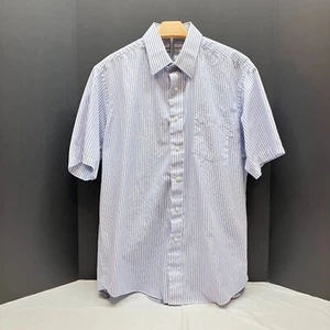 Van Heusen Mens L White Blue Striped Short Sleeve Button Up Shirt 16 1/2 neck - Picture 1 of 5