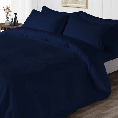 Egyptian Cotton 1000TC Marvelous Duvet Collection Select Item Navy Blue Stripes - Image 1 of 4