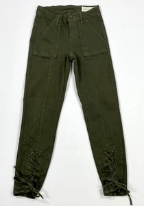 Vince Camuto Skinny Jeans Laced Ankle Pants Sz 25 Stretch Army Green - Picture 1 of 10