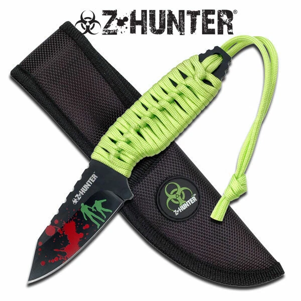Z-HUNTER 7" FIXED BLADE BLOOD SPLASH + GREEN CORD WRAPPED HANDLE & SHEATH ZB-022 - Image 1 of 1