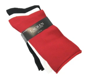 3 PR Ralph Lauren Damen Socken Crew Rolltop einfarbig rot weiß schwarz sortiert - Bild 1 von 1