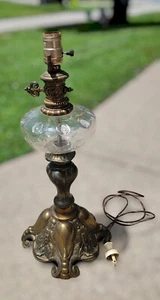 Vintage Coin Spotted Globe Table Lamp with Grape Vine Design Metal Base Electric - Picture 1 of 8