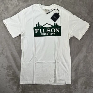 Filson Ranger Graphic T Shirt Short Sleeve size Medium White Green Forest Scene - Picture 1 of 9
