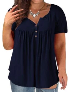 Plus Size Shirts for Women 2X Summer Tunic Tee Tops Dark Blue 20W - Picture 1 of 3