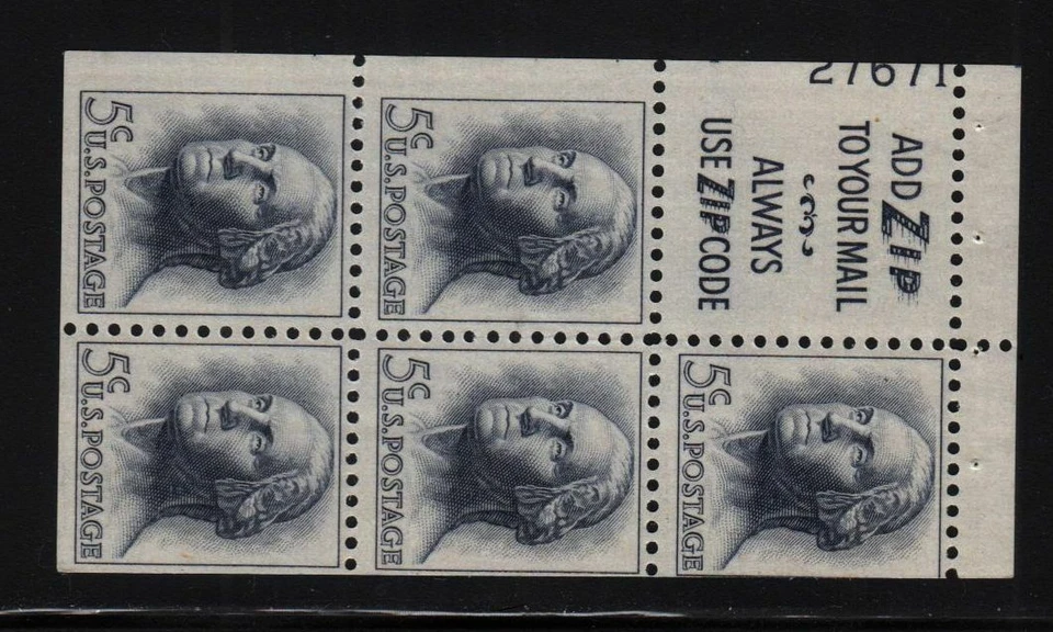 1962 Washington Sc 1213a pane Slogan 3 MNH 70% plate number 27671 CV $41 - Image 1 of 1