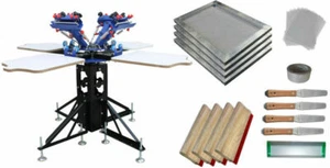 Hot 4 Color 4 Station Silk Screen Printing Press Kit Sceen Frame&Squeegees DIY - Picture 1 of 10