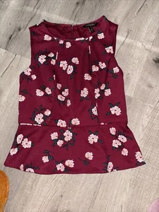 Borgogna BANANA REPUBLIC PETITE top donna senza maniche floreale peplo OP - Foto 1 di 4