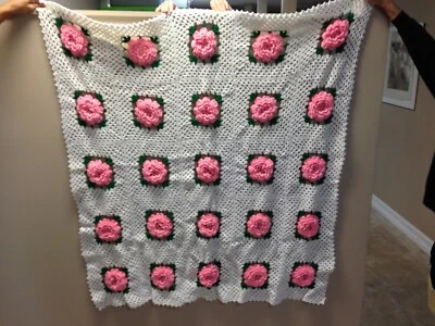 Vintage Rosa 3D Rosas Floral Afganas 52x52 Flores 5" Foto 1 de 4