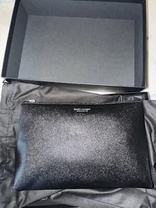 Authentic Saint Laurent Paris Grooming Case Pouch Leather Black New MINT - Picture 1 of 8
