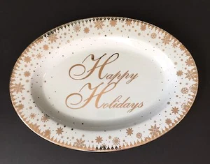 BRANDNEU 222 Fifth Gold getrimmt "FESTLICHE FEIERTAGE" Ovale Servierplatte - Bild 1 von 4