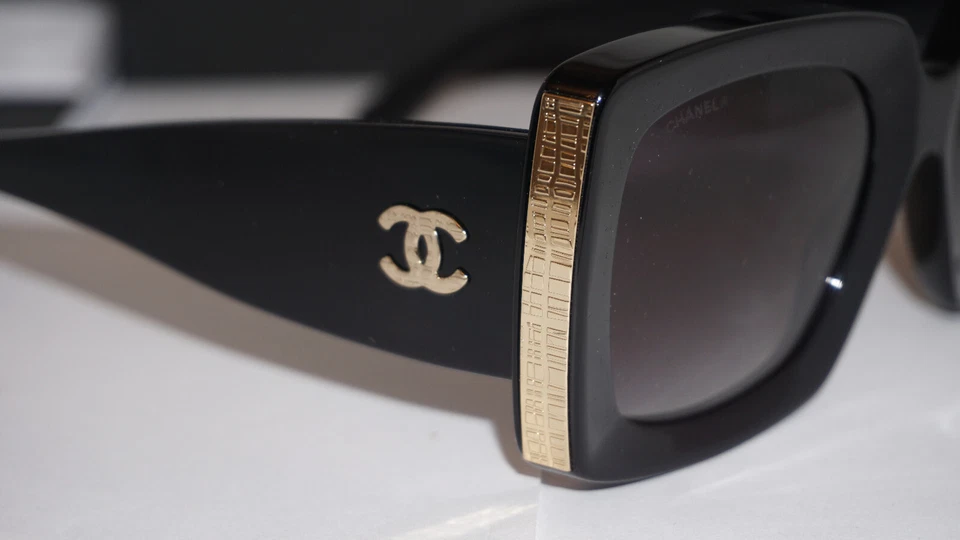 CHANEL 5435 Women's Rectangle Sunglasses - Black/Gold (5435 C622/S6)