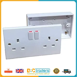 13A Doppelwandbuchse 2 Gang mit geschaltetem Stecker & 25 mm Pattress Back Box - Bild 1 von 8
