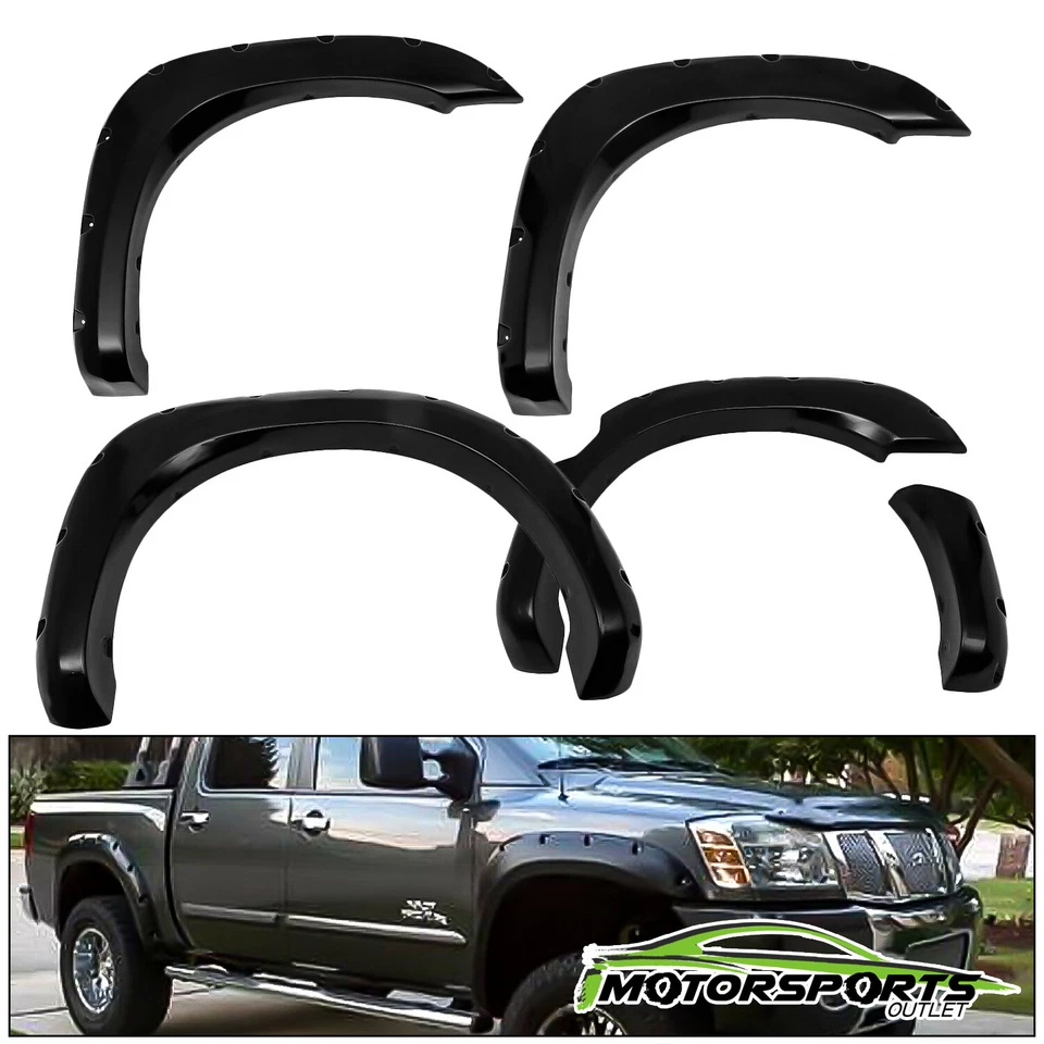 For 2004-2014 Nissan Titan w/Bedside Lockbox Black Front+Rear Fender Flares Set - Image 1 of 4