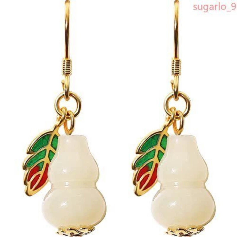 Pendientes de calabaza de jade blanco hetiano natural joyería creativa para mujer china Foto 1 de 1