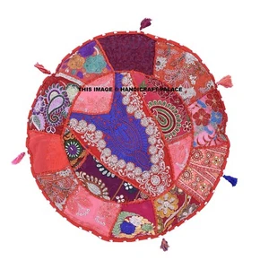 16" Indien Red Patchwork Decorative Sofa Throw Pillow Round Cushion Cover Boho - Picture 1 of 3