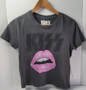 NUEVO CON ETIQUETAS CAMISETA KISS Estampado Gráfico Talla Pequeña Gris Recortado 100% Algodón Forever 21 - Imagen 1 de 8