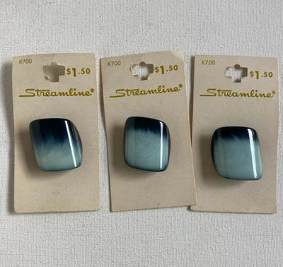Buttons Vintage Streamline Industries Inc 3 Blue Plastic 1" in. France - Image 1 of 2