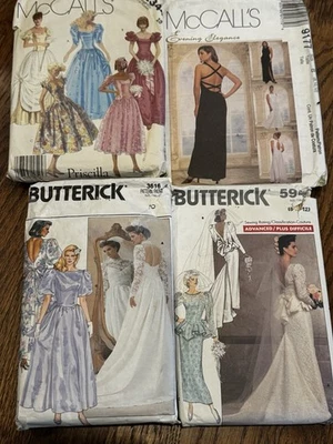 Lote 4 Patrones de Costura Vestido de Noche de Boda para Mujer Años 80-90 Vintage TODOS CORTADOS Foto 1 de 4