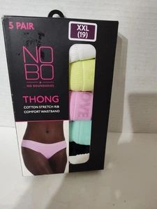 NO BOUNDARIES 5-Pair Women’s XXL (19) THONG Cotton Stretch Ribbed Underwear  - Picture 1 of 7