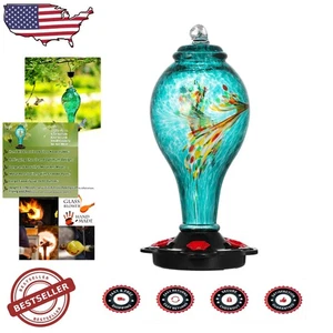 Kolibri-Futterhaus aus mundgeblasenem Glas, groß blau, Ameisengraben, 5 Anschlüsse - Bild 1 von 8