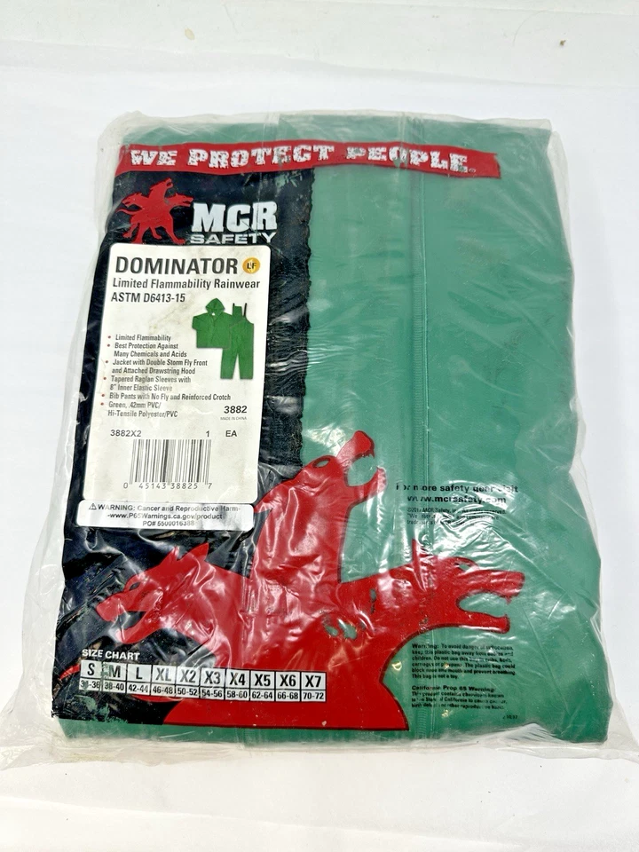 NEW 2XL MCR Safety 3882X2 Dominator PVC/Polyester 2-Piece Rainsuit w/ Hood - Image 1 of 3