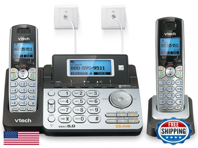 Sistema telefónico inalámbrico de 2 líneas VTech DS6151-2, contestador automático y buzón de correo, plateado Foto 1 de 4