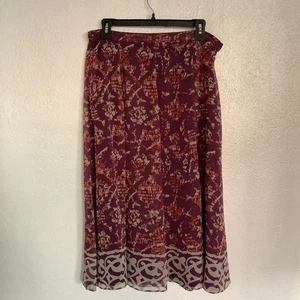 Coldwater Creek Women’s Skirt Size 14 Beige Purple Print Polyester Lined Zippper - Picture 1 of 11