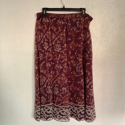 Coldwater Creek Women’s Skirt Size 14 Beige Purple Print Polyester Lined Zippper - Image 1 of 4
