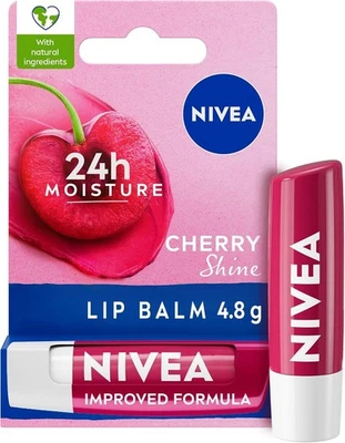 NIVEA Cherry Shine Lip Balm 4.8g Flavoured Lip Balm with Shea Butter Natural Oil