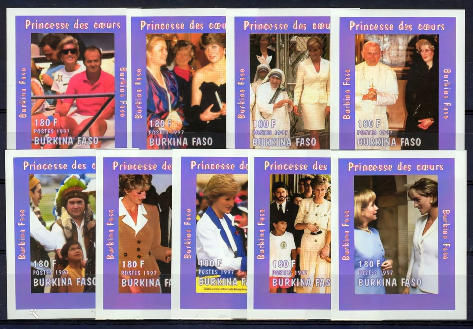 Буркина-Фасо 1997 Sc #1127A ДИАНА, ПРИНЦЕССА УЭЛЬСКАЯ 9 Deluxe сувенирные листы MNH - Изображение 1 из 1