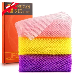 3 Pieces African Bath Sponge African Net Long Net Bath Sponge Exfoliating Shower - Picture 1 of 6