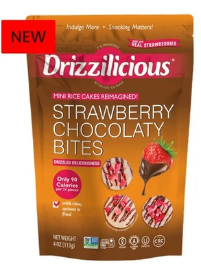 Drizzilicious Strawberry Chocolatey Mini Rice Cakes Vegan Gluten Free Snacks 4oz