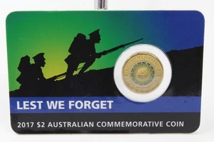 2017 Australia $2 Lest we Forget Coloured Coin on Card - Picture 1 of 4
