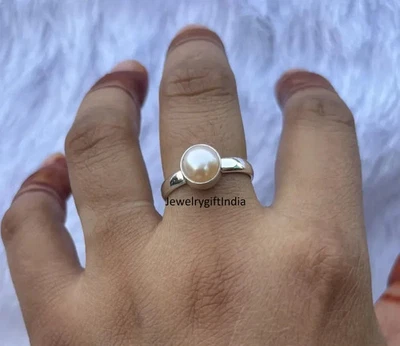 Pink Pearl Ring: 925 Sterling Silver, Round Freshwater Pearl All Size - Image 1 of 4
