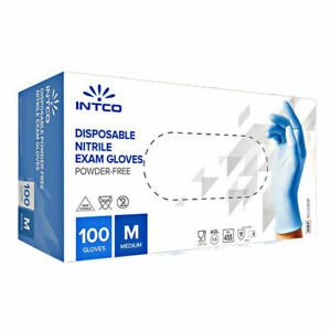 Intco 100 Nitrile Powder & Latex Free Disposable Blue Gloves Size Medium