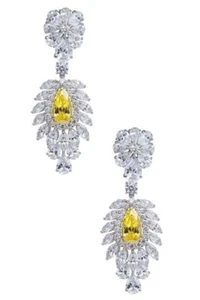 Simulated 26.72TCW Yellow Citrine & White Sapphire Engagement Earrings For Woman - Picture 1 of 7