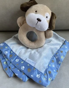 Carter's hellbraun Welpe Hund Rassel Lovey Baby Sicherheitsdecke blau Pfotenabdrücke - Bild 1 von 4