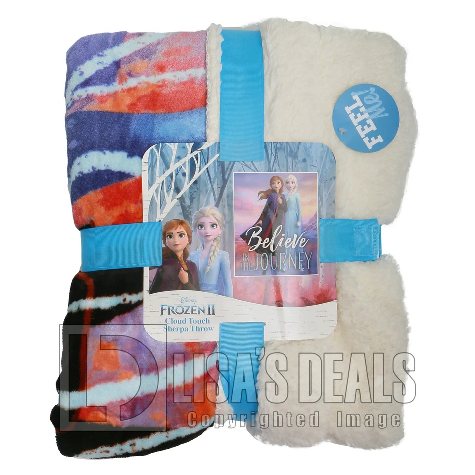 Disney Frozen 2 Silky Soft Cloud Touch Sherpa Lined Blanket Elsa & Anna 50"x60"