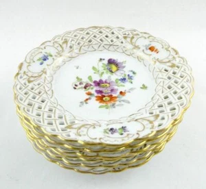 Vintage RK Richard Klemm Dresden Group of 6 Bread Plates Pierced Floral Designs - Picture 1 of 7