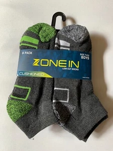 Zone In Boys Cushioned Ankle Low Socks 6 Pairs Size 7-8.5 - Picture 1 of 3