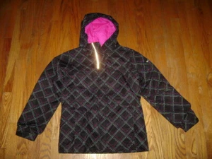 COLUMBIA SPORTWEAR GIRLS HOODED WINDBREAKER RAIN JACKET size M 10 /12 BLACK PINK - Picture 1 of 6